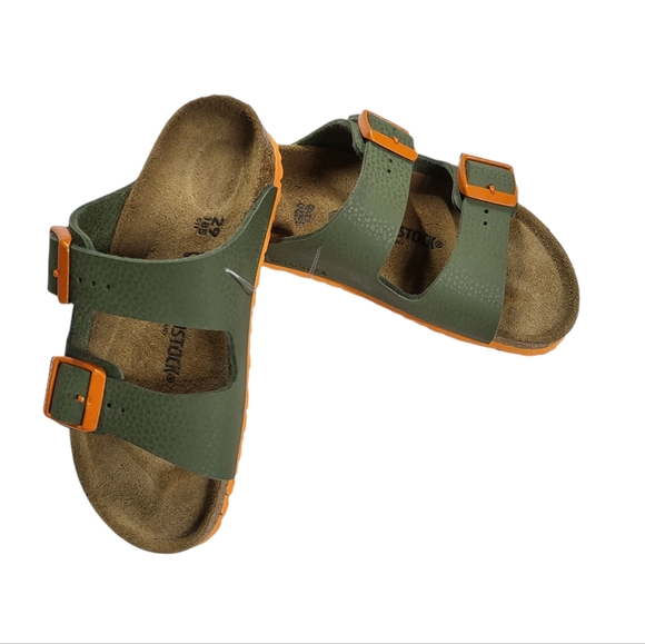 Birkenstock Kids Olive Sandals with Orange Accents - Picture 3 of 11